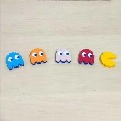 Mini Pac-Man Pixel com Fantasmas Dupla Face 5 peças– Decoração Geek em Impressão 3D (Sem Base Giratória)