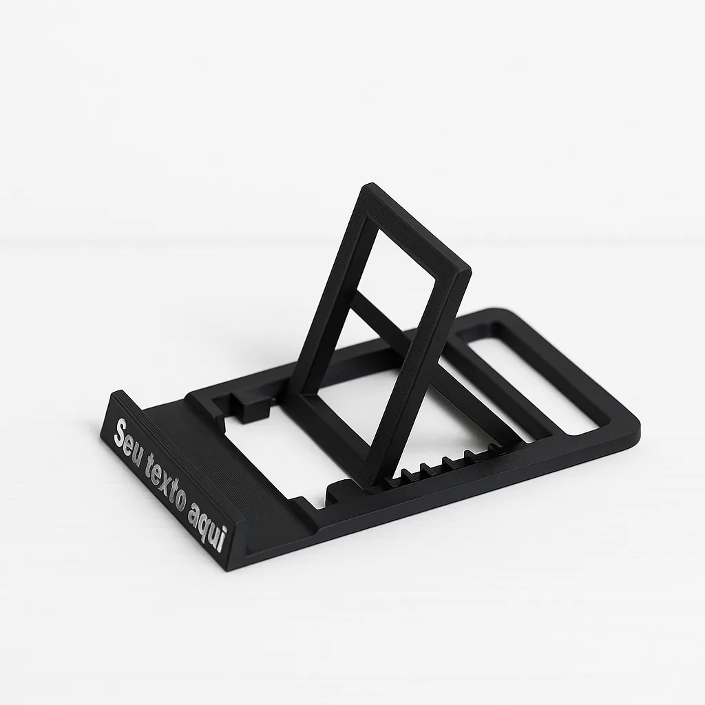 Suporte para Celular Personalizável – Impressão 3D – Preto – Compacto (5x8,5x0,8 cm)
